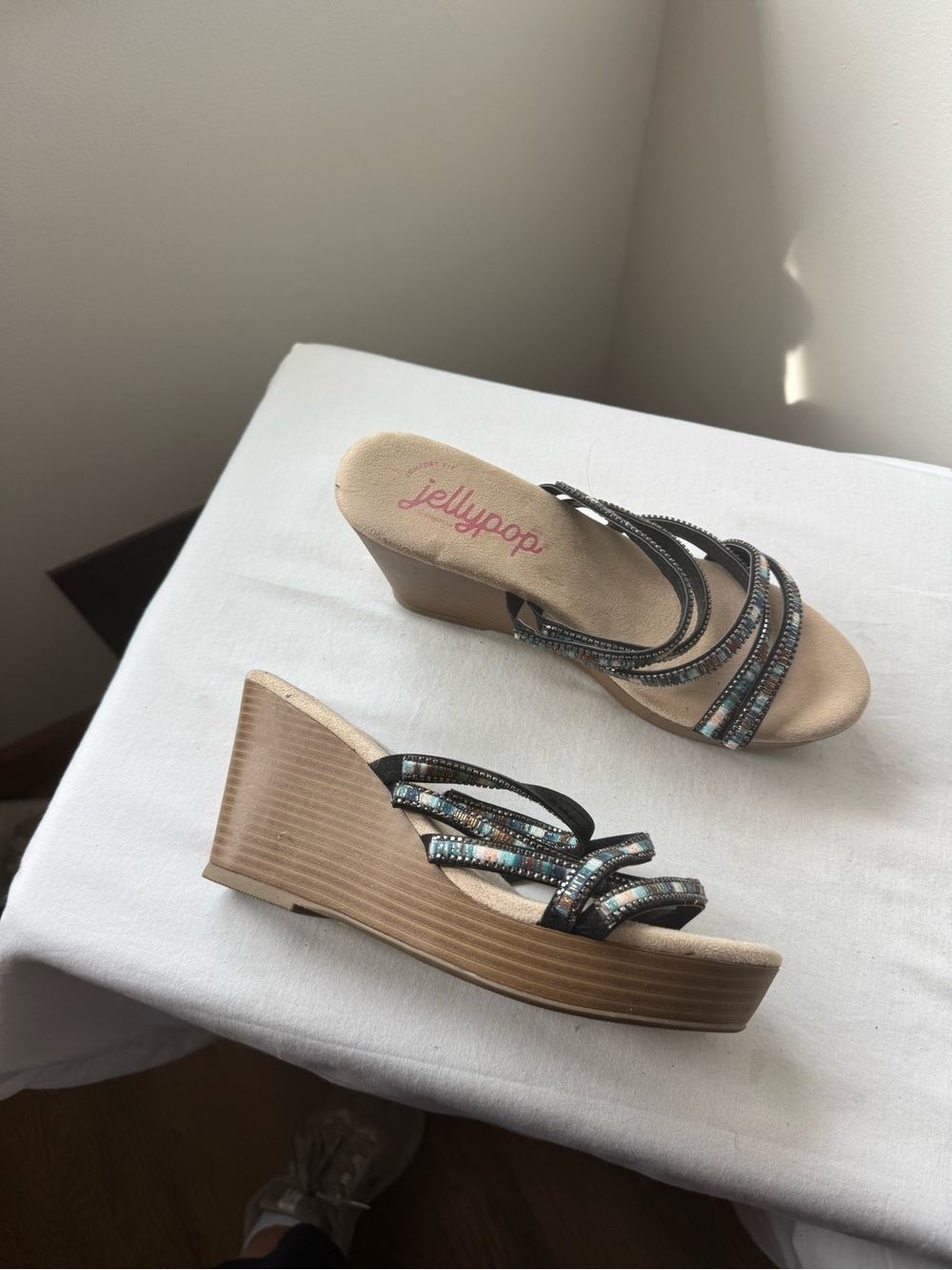 Jellypop Beaded Platform Wedge Sandals Women’s 9.5 Y2K Boho Size 9.5